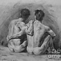 original drawing sketch charcoal chalk male nude gay man art pencil on paper by hongtao