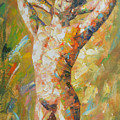ORIGINAL ABSTRACT OIL PAINTING ART-MALE NUDE BY KINFE