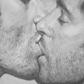 original drawing sketch charcoal chalk gay man art - kiss pencil on paper -025