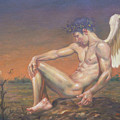 original oil painting nude art angel of male nude on linen#16-7-21