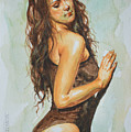 original watercolor painting drawing female nude sexy girl woman on paper #7-1-7