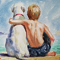 original watercolour painting nude boy and dog#16-11-18